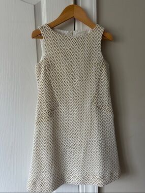 Girls Cream and Gold Chevron Formal Dress